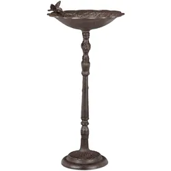 Relaxdays Vogeltränke Gusseisen, Vogelbad mit Ständer, Wildvogeltränke für Garten, antikes Design, 74,5cm hoch, braun