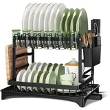 LONENESSL Abtropfgestell, 2 Etagen Metall Geschirr Abtropfgestell Küchenspüle Geschirrkorb, Spülbecken-Abtropfgestell mit Getränkehalter, Schneidebretthalter, Utensilienhalter, Alltagshelfer für