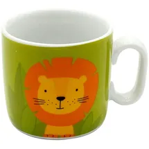 Dekohelden24 Kinder-Becher/Tasse mit Henkel/Löwe/Spruch - Mutig & Wild/H/Ø ca. 6,8 x 7,4 cm, Fassungsvermögen 150 ml, Porzellan