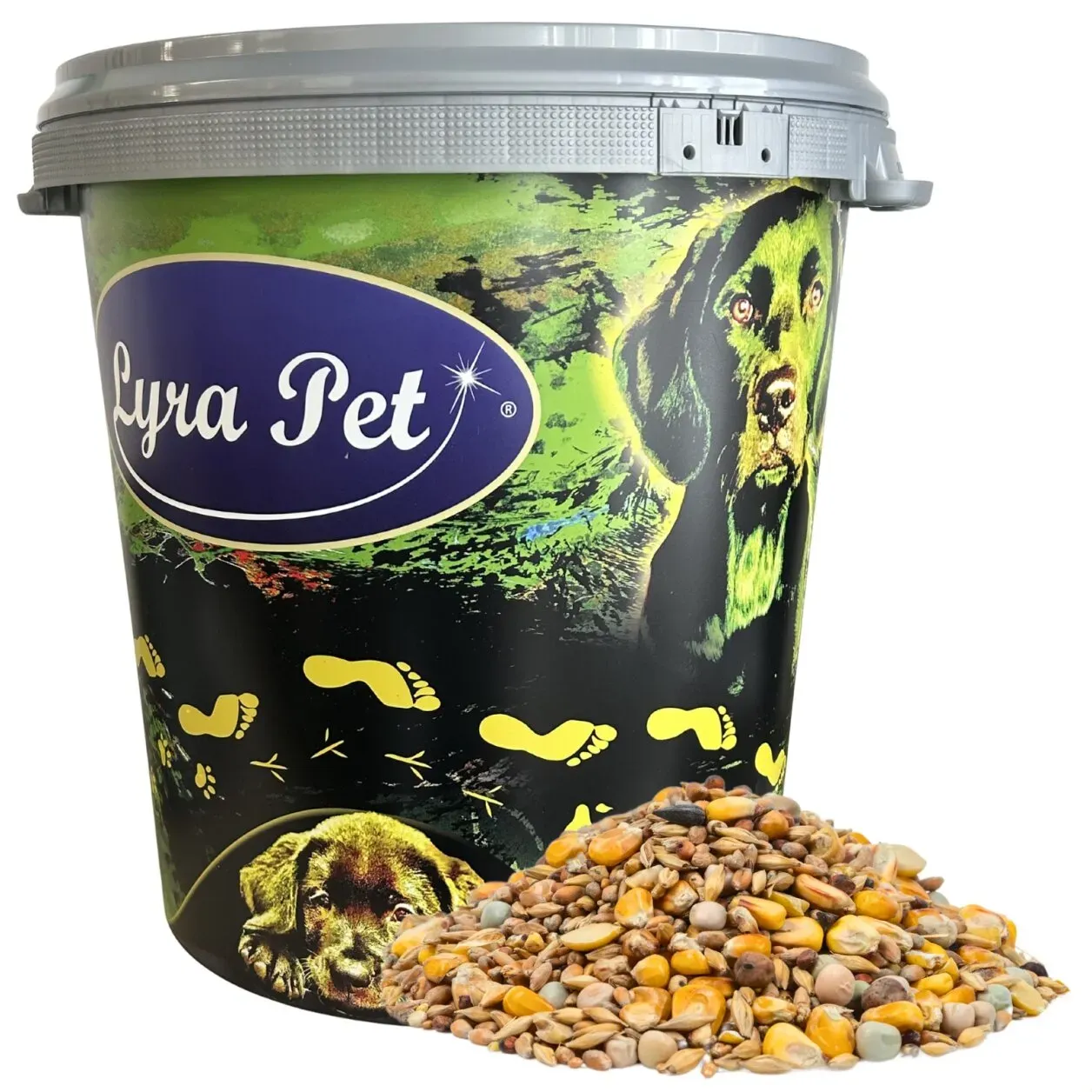 10 kg Lyra Pet® Streufutter aus der ALB-MÜHLE Terrassen-Mix schalenfrei in 30 L Tonne