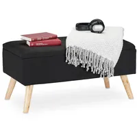 Relaxdays Sitzbank mit Stauraum, gepolstert, Holzbeine, Truhenbank Stoffbezug, H