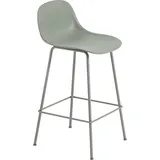 Muuto Fiber tube Hocker 65 cm, graugrün mit Rückenlehne,