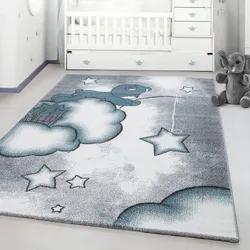 Kinderteppich AYYILDIZ TEPPICHE "Kids 580", blau, B:200cm H:12mm L:290cm, Kunstfaser, Teppiche, auch in rund, Teddybär, Sterne Design, Kurzflor