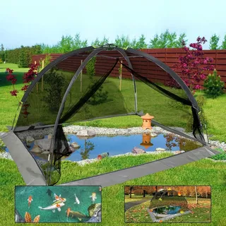Sharellon Gartenteich-Abdecknetz, 3 x 2,4 m, Teichabdeckung, Kuppel, 1,3 cm Netz, Gartenteichnetz mit Reißverschlüssen, Nylon-Teichkuppel, Zelt für Hof, Teich, Garten zum Schutz von Fischen, Pflanzen