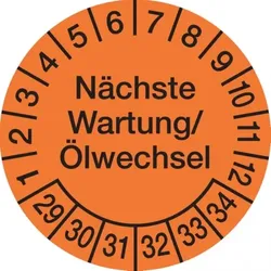König Werbeanlagen Dreifke® Prüfplakette, Wartung/Ölwechsel Ø 30mm - Bogen = 10 Pla - 30 mm Folie selbstklebend