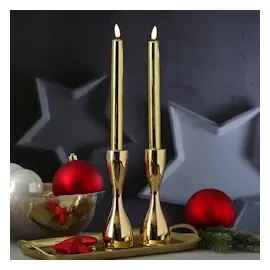 MARELIDA Stabkerzenhalter Kerzenständer - Metall - H: 18cm - gold - 2er Set