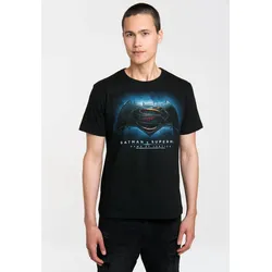 T-Shirt LOGOSHIRT "Batman v Superman - Dawn of Justice", Herren, Gr. S, schwarz, 100% Baumwolle, bedruckt, casual, normal, Rundhals, Kurzarm, Shirts, mit coolem Frontdruck