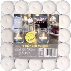 Müller Kerzen Frühstückslichte 75er Flat Pack 9480027500 , 1 Packung = 75 Stück