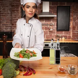 Relaxdays Essig und Öl Spender 2 in 1 mit Ausgießer Glas 2 x 250 ml transparent 29 x 11 x 6 cm