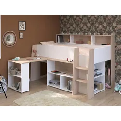 Kombibett - 90 x 200 cm - mit Schreibtisch & Stauraum - Weiß & Holzfarben - APOLINO