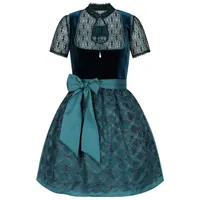 Steigenhöfer Manufaktur Dirndl Damen im Set - Franziska - Vollständiges Oktoberfest Outfit (Komplettes Dirndl Set, Das Set beinhaltet Kleid, Bluse und Schürze) Midi Dirndl - 60cm Rock - Feine Samtoptik und Perlenapplikation grün 38