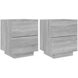 vidaXL Nachttische mit LED-Leuchten 2 Stk. Grau Sonoma Holzwerkstoff