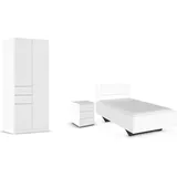 Schlafzimmer-Set RAUCH "Komplettzimmer Komplettschlafzimmer Schlafzimmer-Set (3-St.) MAIKA", weiß (alpinweiß, lederoptik weiß), Schrank Breite 91cm, Höhe 197 + ohne Matratze, B/H: 100cm x 200cm, Schrank Breite 91cm, Höhe 197, Holzwerkstoff, Schlafzimmermöbel-Sets, Schrank 3 Breiten, 2 Höhen, Bett 100 cm, Nachttisch MADE IN GERMANY