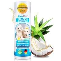 BluePet FellFein Hundeshampoo Sensitiv & Geruchsneutral Made in Germany - Rückfettendes Pflegeshampoo mit Aloe Vera & Jojobaöl für glänzendes Fell & leichte Kämmbarkeit = 100% Vegan (Hundeshampoo)
