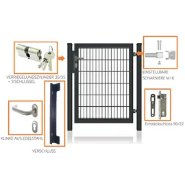 fa-bausysteme Gartentor für Doppelstabmattenzäune Voll-Rahmen Anthrazit 100 cm x 100 cm