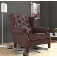 JVmoebel Ohrensessel, Design Sessel Leder Luxus Fernseh Couch 1 Sitzer Sofa Relax Lounge Club Polster braun