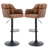 WAHSON OFFICE CHAIRS Barhocker Höhenverstellbar Für Kücheninsel Aus Pu-leder Mit Armlehne Braun 2er Set Wahson