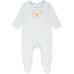 Steiff Baby Strampler - Einteiler, Baumwolle, Bär, Streifen, Druckknöpfe, Logo, langarm Hellblau/Weiß 44