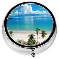 Pillendose mit 3 Komponenten, Motiv: Ozean, Meer, Strand, Meer, Strand, Meer, Strand, Meer, Strand, bedruckte Pillendose, 3 Komponenten, kleine Pillendose, niedlich, tragbar, rund, für Vitamine und