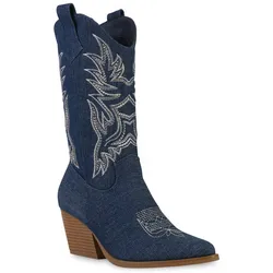 Damen Cowboystiefel in Dunkelblau Denim
