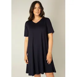 Shirtkleid BASE LEVEL CURVY "Abernathy", Damen, Gr. 48, N-Gr, blau (navy dunkelblau), Jersey, Obermaterial: 94% Viskose, 6% Elasthan, unifarben, Basic, figurumspielend, V-Ausschnitt, Kurzarm abnehmbar, Kleider, In leicht ausgestellter Form