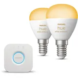 Philips Hue Starterpaket - E14 - mit 2 Kugel LED Lampen - Warm bis Kaltweißes Licht - inkl. 1 Hue Bridge - Hue White Ambiance