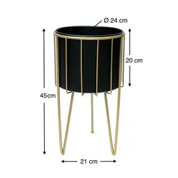 DanDiBo Blumenhocker mit Topf Metall Gold Schwarz Rund L 45 cm Blumenständer 96039 Blumensäule Modern Pflanzenständer Pflanzenhocker