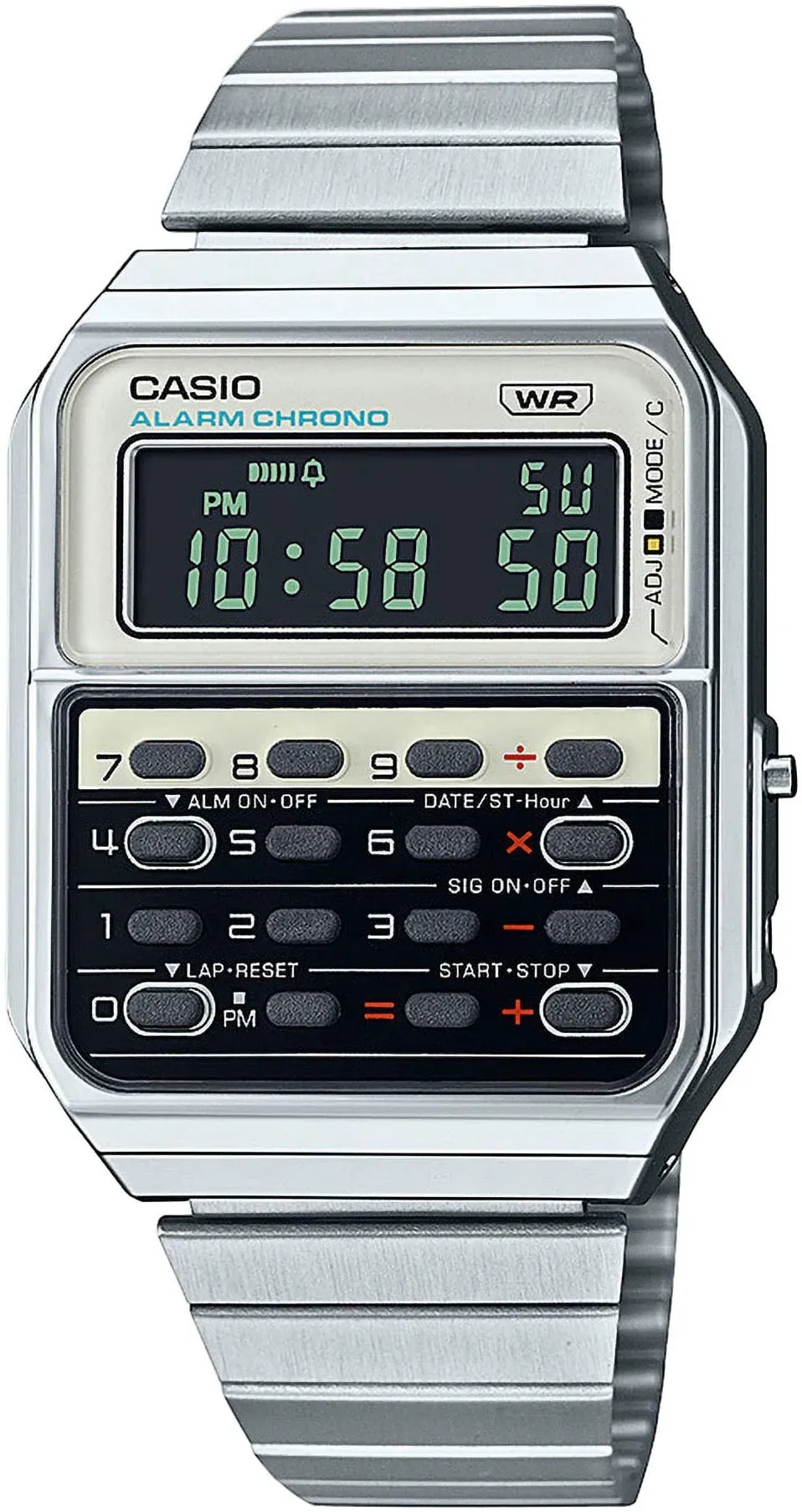 Chronograph CASIO VINTAGE Armbanduhren silberfarben (edelstahlfarben, schwarz, weiß) Damen Quarzuhren Quarzuhr, Armbanduhr, Damen, Herren, retro, Taschenrechner, digital