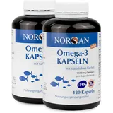 NORSAN Premium Total Omega 3 Kapseln hochdosiert 2er Pack (2x 120 Stück) / 1.500mg Omega 3 pro Portion/Omega 3 Kapseln mit 707mg EPA & 368mg DHA/Fischöl Kapseln aus nachhaltigem Wildfang