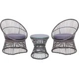 Beliani Balkonset Taupe Rattan 3-teilig 2 Sessel mit Couchtisch Auflagen Dunkelgrau Boho Outdoor Indoor Garten Terrasse Balkon Wohnzimmer Schlafzimmer