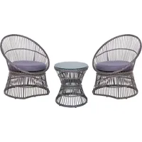 Beliani Balkonset Taupe Rattan 3-teilig 2 Sessel mit Couchtisch Auflagen Dunkelgrau Boho Outdoor Indoor Garten Terrasse Balkon Wohnzimmer Schlafzimmer
