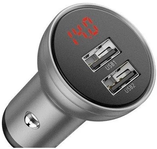 Digital Display Dual USB 4.8A Car Charger 24W Silver
