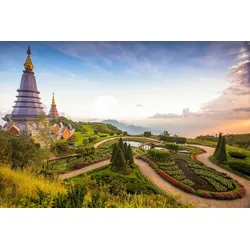 Fototapete PAPERMOON "CHIANG MAI PAGODEN-THAILAND GARTEN WOLKE SONNE PANORAMA", bunt, B:4,00m L:2,60m, Vlies, Tapeten