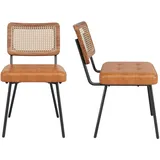 Esszimmerstuhl 2er-Set Rattanstühle mit PU-Sitzkissen,Verstellbaren Füßen