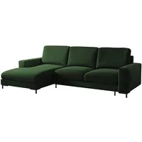 Selsey Mokpeo - Ecksofa mit Schlaffunktion, Bettkasten und schwarzen Füßen, 244 cm breit (Veloursbezug Flaschengrün, Ottomane Links)