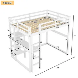 modfu Hochbett Modfu 140 x 200 cm Kiefer weiß/beige