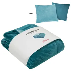 Wohndecke S.OLIVER "Doublesoft, Kuscheldecke, Deal, Kissen geschenkt", blau (dunkelpetrol), B:150cm L:200cm, Polyester, Wohndecken, Kuscheldecke, mit GRATIS-Zugabe: 2x Kissenhülle, mit Reißverschluss