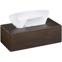 Relaxdays Tücherbox Bambus, Taschentuchbox mit Schiebeboden, Tissue Box für Taschentücher, HBT: 8,5x24x13cm, dunkelbraun