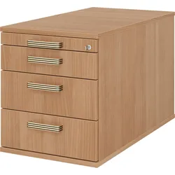bümö Rollcontainer mit Schubladen, Container abschließbar aus Holz in Nussbaum - Rollwagen für's Büro als Schreibtisch Unterschrank, Bürocontainer