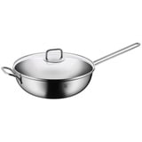 WMF Wok 30 cm, Wok mit Glasdeckel, Cromargan Edelstahl poliert, unbeschichtet, backofengeeignet