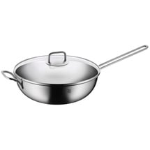 WMF Wok 30 cm, Wok mit Glasdeckel, Cromargan Edelstahl poliert, unbeschichtet, backofengeeignet