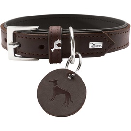 Hunter LARVIK Hundehalsband, Leder, schlicht, elegant, komfortabel, 60 (M-L), dunkelbraun/schwarz