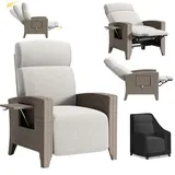 YOIZO Relaxliege Liegesessel, Rattansessel mit Liegefunktion, Gartensesse Verstellbar Rückenlehne, Relaxsessel mit Staubschutz, für Drinnen, Balkon, Garten, Innenhof (A-Rechts)