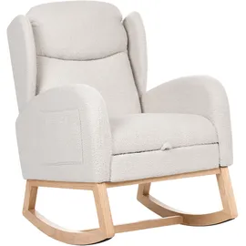 Beliani Schaukelsessel Haslev Bouclé 70 x 100 x 80 cm Cremeweiß mit Fußstütze