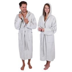 Betz Bademantel Saunamantel mit Kapuze BERLIN für Herren und Damen, 100% Baumwolle, Kapuze, gürtel grau|silberfarben L/XL