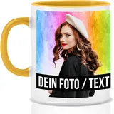 Fototasse selbst gestalten, Keramik - Personalisierte Tasse mit Foto und Text personalisiert mit eigenem Foto Motivtasse Geschenktasse Firmentasse, Gelb