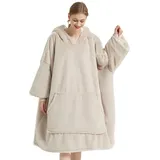 Sacebeleu Kuscheldecke mit Ärmeln,Oversized Weich Decke Hoodie,Sherpa Kapuzenpullover für DamenHerren,Flauschige Flanell TV-Decke mit Ärmel,Tragbar Ganzkörperdecke,Beige