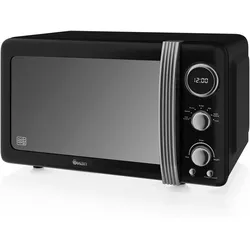 Swan SM22030LB  Retro Digitale Mikrowelle 20L, 5 Leistungsstufen, Auftauen, Timer, Schwarz, 800 W