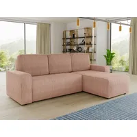 Ecksofa Roma L mit Schlaffunktion und Bettkasten - Cord Stoff - L-Form Couch, Polstersofa, Schlafsofa, Sofagarnitur (Pink (Poso 052)) - Rosa