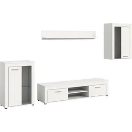 INOSIGN Wohnwand INOSIGN "Aosta, 4-tlg., bestehend aus: 2x Vitrine, Lowboard & Wandboard", weiß (weiß, weiß), B:330cm H:169cm T:40cm, Holzwerkstoff, Kastenmöbel-Sets, Wohnwand, Wohnwand, Kombination, Anbauwand, Möbel Set, Schrankwand, Möbel Kombi